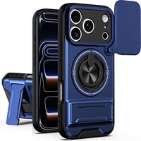 Pour iPhone 18 17 Pro Max 16 15 14 13 12 11 360 ° Étui de protection antichoc avec anneau magnétique rotatif, support pliable pour appareil photo coulissant