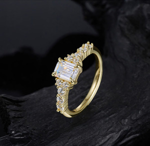 2026 Hot Item S925 Sterling <b>Silver</b> <b>Emerald</b> Cut Zircon <b>Ring</b> For Women Luxury Proposal Engagement Slim Finger Two Tone Band - Product Image 6