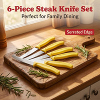 TOALLWIN Ensemble de 6 couteaux à steak en acier inoxydable avec lame dentelée 3Cr13 et manche ergonomique en PP pour restaurant, cuisine, vente en gros