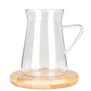 Lot de 6 gobelets en verre à double paroi avec dessous de verre circulaire en bambou, gobelet en verre borosilicate avec rembourrage en liège