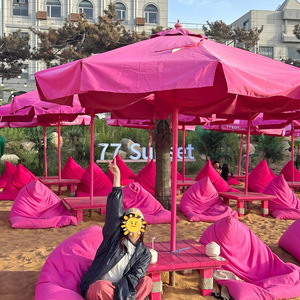 Hete Verkoop Modern Hotel Outdoor Waterdichte Aluminium Parasols Met Houtnerf Coating Grote Maten Voor Zand Gebruik - Product Image 3