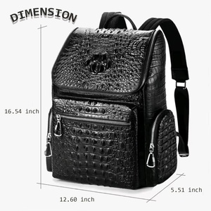 Sac à dos pour ordinateur portable Boshiho pour homme, style vintage, en cuir de crocodile, sac de voyage tendance, sac à dos de jour en toile imperméable, cuir de vachette - Product Image 4