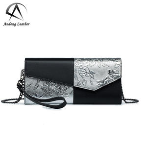 Genuine Leather Shoulder Sling Bag Female Small Embossed Woven Pattern <b>Clutch</b> Phone Bag Women Long Wallets Purse - Product Image 1