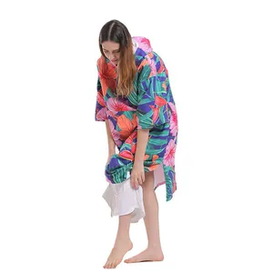 Free Sample Microfiber Soft Towels For Women Bath Robe Hooded Print Surf Poncho Towel