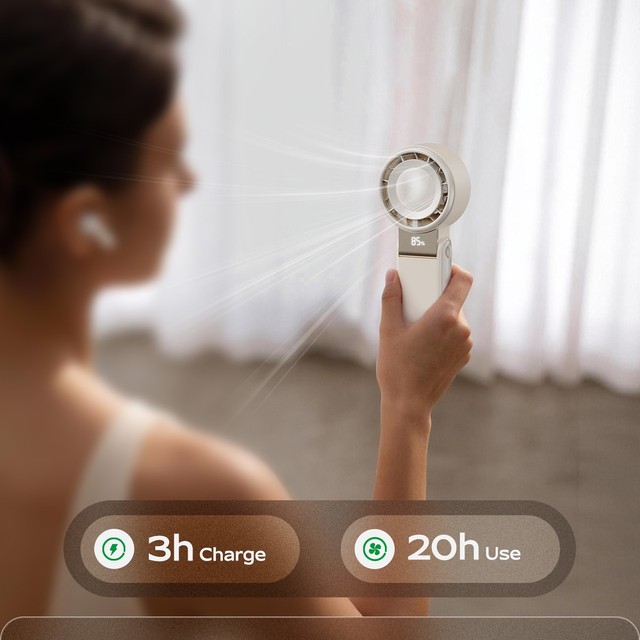 Mini Portable Bladeless Handheld Fan with LED Display-Rechargeable 4000mAh Battery 5 Speeds 20 Hours Runtime