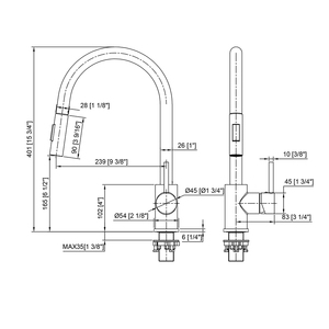 Robinet de <span class=keywords><strong>cuisine</strong></span> moderne et contemporain en céramique et laiton, finition nickel brossé, eau froide et chaude, rotation à 360 degrés, <span class=keywords><strong>mitigeur</strong></span> extractible - Product Image 5