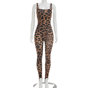 Viviblook D26ST185 Women Leopard Print <b>Set</b> <b>Sexy</b> Sleeveless Bodysuit Skinny Pants Casual Two Piece <b>Set</b> - Product Image 2