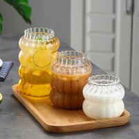 Кружка для кофе ручной работы из высококачественного боросиликатного стекла с полосатым узором, бамбуковой крышкой и стеклянной трубочкой, без BPA, экологичная и стильная.