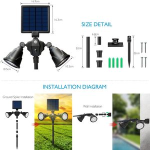 Luces Solares para Exteriores, IP65 Impermeables, Doble Cabezal Ajustable, 36 LED Brillantes, con Sensor de Movimiento, para Caminos, Jardín y Césped - Product Image 6