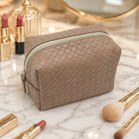 Pochette cosmétique en PU tissé, petite trousse de maquillage avec poche intérieure zippée, trousse de toilette, étui de rangement de voyage pour femmes et hommes
