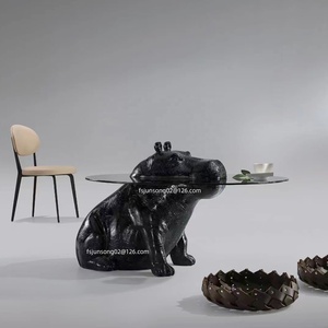 JS N8107 muebles de arte hipopótamo forma Base <span class=keywords><strong>Centro</strong></span> <span class=keywords><strong>mesa</strong></span> de <span class=keywords><strong>centro</strong></span> vidrio templado Animal <span class=keywords><strong>mesa</strong></span> <span class=keywords><strong>baja</strong></span> para salón de oficina - Product Image 1