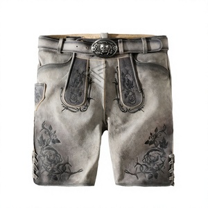 2026 Mens <b>Festival</b> Lederhosen Bavarian Cowhide Suede Leather <b>Shorts</b> With Custom Embroidery Design - Product Image 1