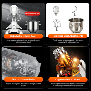Mélangeur Planétaire Commercial en Acier Inoxydable pour Pâte, Équipement <span class=keywords><strong>de</strong></span> Cuisine Multifonctionnel, Réglable 3 Vitesses, Faible Bruit - Product Image 4