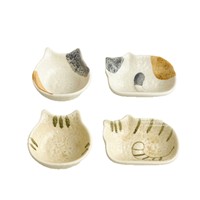 Plat à condiments en céramique de style japonais, mignon et de dessin animé, compatible micro-ondes, pour sauces de fondue et sauces soja/vinaigre