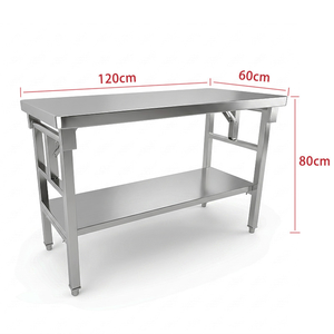 Restaurant <b>Kitchen</b> Foldable Double Layer Stainless Steel Work <b>Table</b> <b>Prep</b> Packing Workbench - Product Image 2