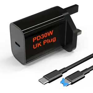 Productos más vendidos 2023 PD30W UK Plug Type C Cargador de teléfono para IPTablet Usb Wall Charger Universal 30W