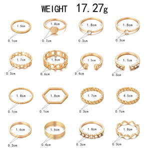Combinación promocional europea y americana, joyería con personalidad a la moda, anillo de aleación de diamantes dorados, conjunto de 16 piezas, venta al por mayor - Product Image 6