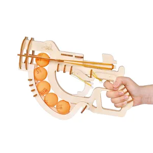 儿童乒乓球枪木制益智玩具创意圣诞礼物DIY组装3d儿童木制益智玩具