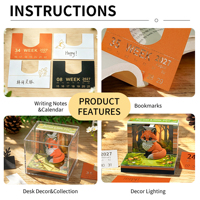 Calendrier mémo 3D en papier découpé motif renard forestier avec lumière LED, bloc-notes détachable, décoration de bureau mignonne, cadeau créatif pour les fêtes