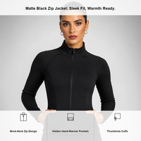 Veste de sport personnalisée pour femme, entièrement zippée, noire, coupe ajustée, col montant, poches latérales, pour yoga, course à pied, entraînement, vente en gros, OEM