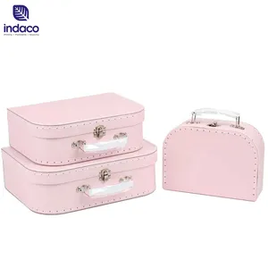 Customized Baby Paper Suitcase Stitch Finish Cardboard Suitcase Boxes 3 Sets For Child