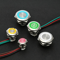 Interrupteur à bouton-poussoir en métal LED IP65 1NO 12/16/19mm, mini anneau lumineux, 12V 24V, momentané