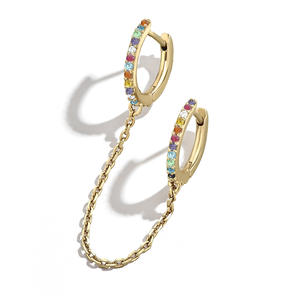 Huitan OnePCS Offre Spéciale deux <span class=keywords><strong>trous</strong></span> Piercing boucles <span class=keywords><strong>d</strong></span>'oreilles pour femmes brillant cristal Zircon <span class=keywords><strong>3</strong></span> métal couleur chaîne <span class=keywords><strong>boucle</strong></span> <span class=keywords><strong>d</strong></span>'<span class=keywords><strong>oreille</strong></span> bijoux de fête - Product Image 2