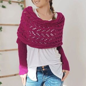 Nouveau design, châles en tricot tendance avec manches doubles allongées, confortables, ajourés, pour voyage, pour femmes YHK0041 - Product Image 6
