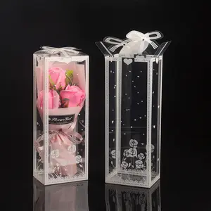 Square Preserved Rose Flower Gift Packaging Box Plastic Printed PVC PET Flower Box For Valentines