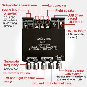 WUZHI AUDIO ST21 <span class=keywords><strong>BT</strong></span> цифровой модуль усилителя динамика плата 2,1 канала 100 Вт + 100 Вт + 200 Вт сабвуфер TPA3221 звуковой модуль - Product Image 3