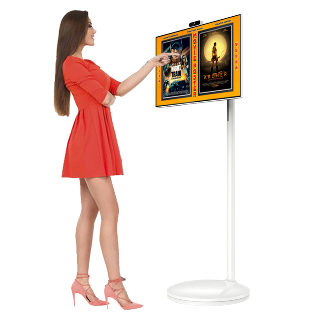 27-Inch HD Smart TV Android Full HD Monitor White Standby LED Backlight Stand Alone Built-in Battery Live Streaming Movable TV