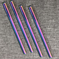 Outils de bar avec logo personnalisé, pailles réutilisables en acier inoxydable, pailles longues en métal pour les fêtes