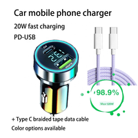Cargador de Coche USB de 120W con Carga Rápida Tipo-C PD, Pantalla Digital y Certificación CE, Salida de 3.1A, Venta Directa de Fábrica