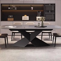 Table de salle à manger rectangulaire moderne en métal durable et évolutif avec plateau en pierre, ensemble de 6 chaises de salle à manger, écologique et assemblé