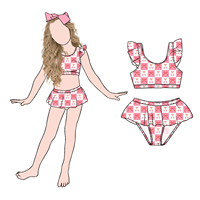 Little Glow Kid Conjunto de Bikini a Cuadros Lindo y Moderno para Niñas con Top Corto sin Mangas y Falda Corta