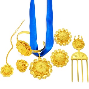 Set Etnico Etiopico Eritreo da Sposa: Collana, <span class=keywords><strong>Orecchini</strong></span>, Anello, Catena per la Fronte e Bracciale in Lega per Matrimoni e Fidanzamenti # 314206 - Product Image 4