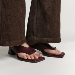 Sandales à talons hauts pour femmes, tendance mode, en cuir de vache importé, bout carré, talon épais, printemps été - Product Image 5