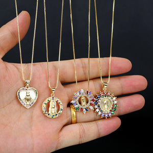 <span class=keywords><strong>Collier</strong></span> chaîne religieuse en or plaqué NZ1058 avec micro-pavé de CZ, Vierge Marie, bijoux chrétiens pour femmes, pendentif médaille - Product Image 6