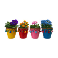 Pot de fleurs en plastique décoratif NF Red Pom Pom, marque privée, style bohème, décoré à la main, résistant aux UV.