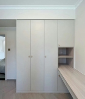 Armoire de chambre murale complète sans poignée, en composite, avec bureau d'ordinateur modulaire intégré et miroir