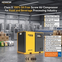 Compresor de Aire de Tornillo AirHorse 100% Libre de Aceite con Lubricación por Agua, 30HP, 13Bar, 2.8m³/min, para la Industria Alimentaria con Tanque de Acero Inoxidable