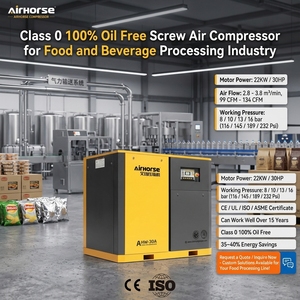 Compressore d'aria a vite AirHorse 100% senza olio, lubrificazione ad acqua, USA, 30HP, 13Bar, 2.8m³/min, certificato UL, per l'industria alimentare con serbatoio in acciaio inossidabile - Product Image 1
