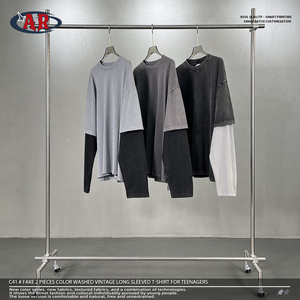 Chemise à manches longues à ourlet irrégulier, motif gaufré, impression à la cire, lavage à l'eau, style ancien, 325g, col <span class=keywords><strong>Henry</strong></span>, vente en gros ODM/OEM, personnalisable - Product Image 6