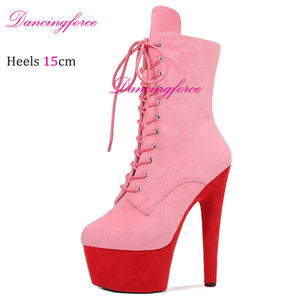 Botines de plataforma de tacón alto de gamuza de 6 pulgadas y 15CM con punta cerrada para discoteca, pasarela exótica para mujer, baile en barra con cordones, otoño - Product Image 5