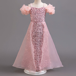 Elegante abito da principessa con scollo a o per ragazze con lustrini formale abito da sposa da ballo grazioso vestito di compleanno per bambini - Product Image 6