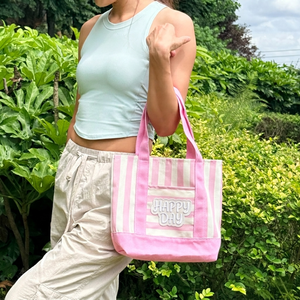 Bolsa de Compras de Lona a Rayas Estilo Trader Joe's, Personalizada con Bordado, Resistente, de Algodón, Ecológica, con Cinta - Product Image 4