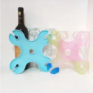 H34 Wine Butler mold wine glass rack bottle holder hanging silicone mold for 4 wine glass
