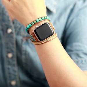 Bracelet Apple Watch 20 mm en tissu perlé tissé turquoise, style bohème, pour Apple Watch - Product Image 4