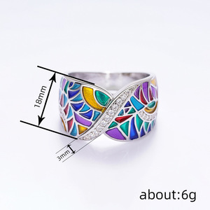 Anello Geometrico Colorato per Donne, Design in Smalto Stile Etnico, Elegante Gioiello alla Moda per Uso Quotidiano e Feste, Idea Regalo - Product Image 4