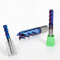 Fraise à queue en carbure monobloc à 4 dents, 65HRC, revêtement AlTiN bleu, pour usinage CNC de l'acier inoxydable et de l'acier d'outillage
